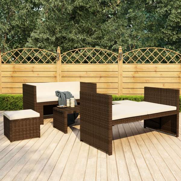  5-tlg. Garten-Lounge-Set mit Auflagen Poly Rattan Braun