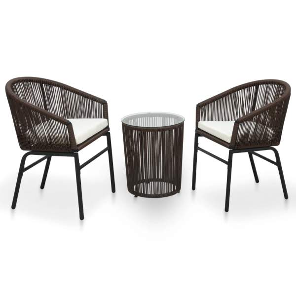  3-tlg. Bistro-Set mit Kissen PE-Rattan Braun  