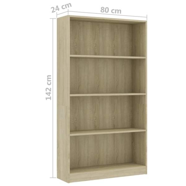  Bücherregal 4 Fächer Sonoma-Eiche 80x24x142 cm Holzwerkstoff