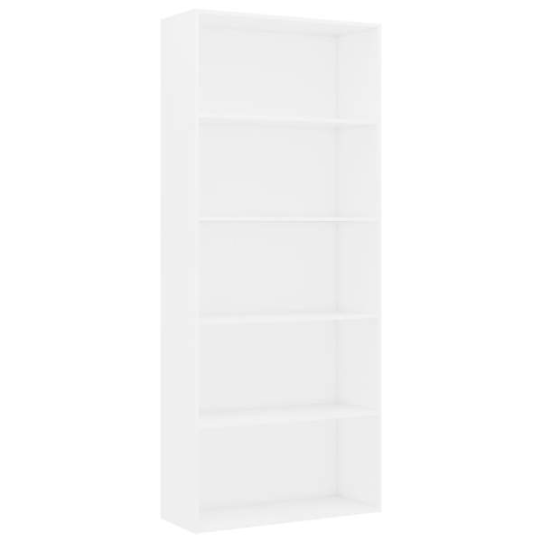  Bücherregal 5 Fächer Weiß 80x30x189 cm Holzwerkstoff
