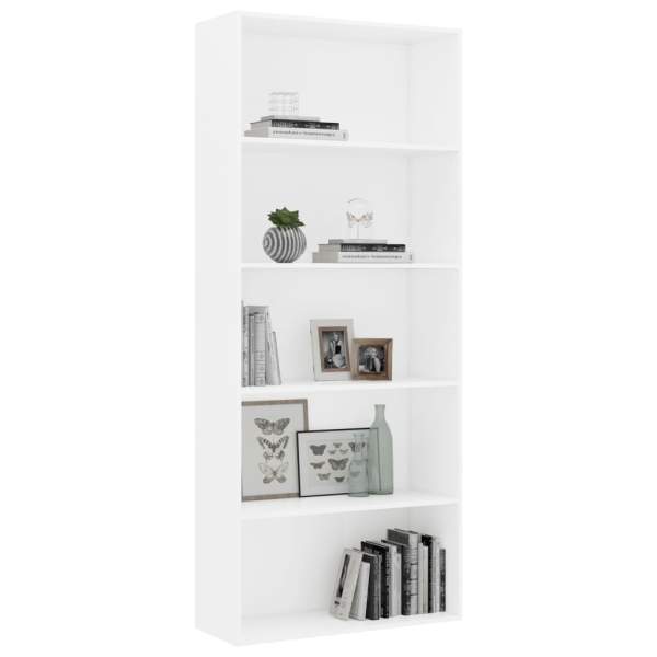  Bücherregal 5 Fächer Weiß 80x30x189 cm Holzwerkstoff