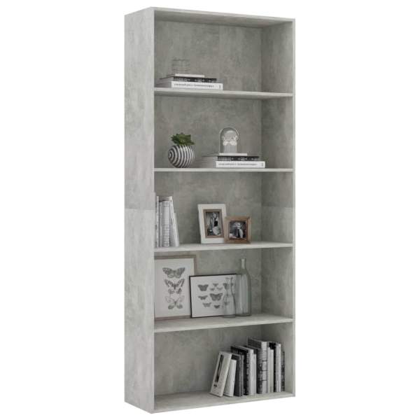  Bücherregal 5 Fächer Betongrau 80x30x189 cm Holzwerkstoff