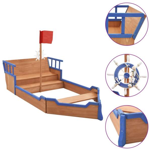  Sandkasten Piratenschiff Tannenholz 190x94,5x101 cm