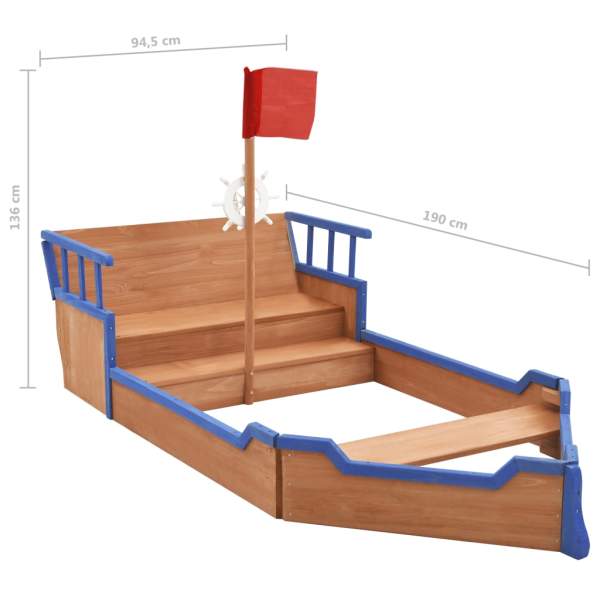  Sandkasten Piratenschiff Tannenholz 190x94,5x101 cm