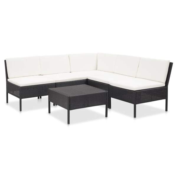  6-tlg. Garten-Lounge-Set mit Auflagen Poly Rattan Schwarz