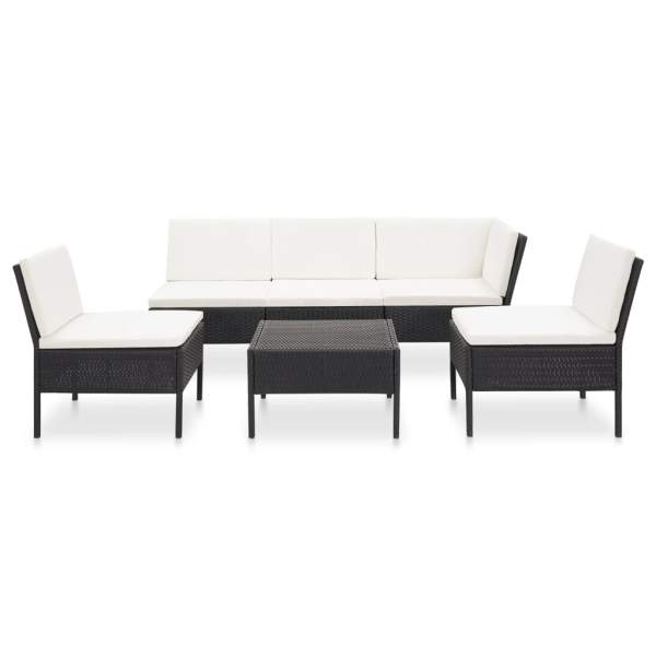 6-tlg. Garten-Lounge-Set mit Auflagen Poly Rattan Schwarz