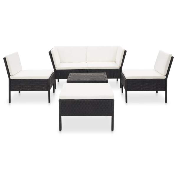  6-tlg. Garten-Lounge-Set mit Auflagen Poly Rattan Schwarz