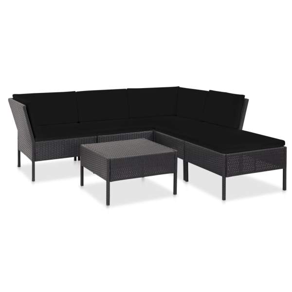  6-tlg. Garten-Lounge-Set mit Auflagen Poly Rattan Schwarz