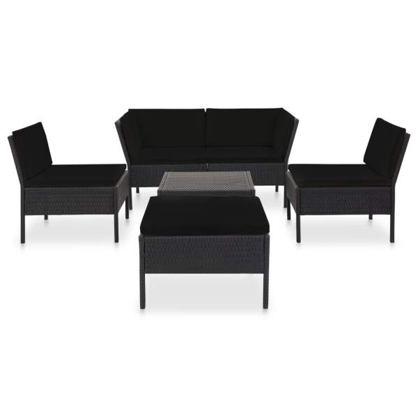  6-tlg. Garten-Lounge-Set mit Auflagen Poly Rattan Schwarz