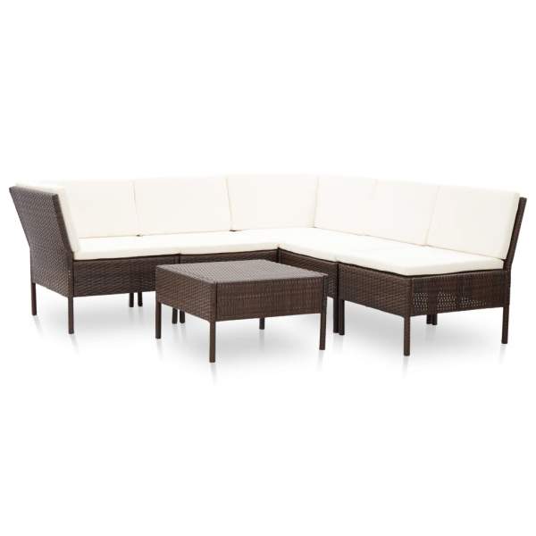 6-tlg. Garten-Lounge-Set mit Auflagen Poly Rattan Braun