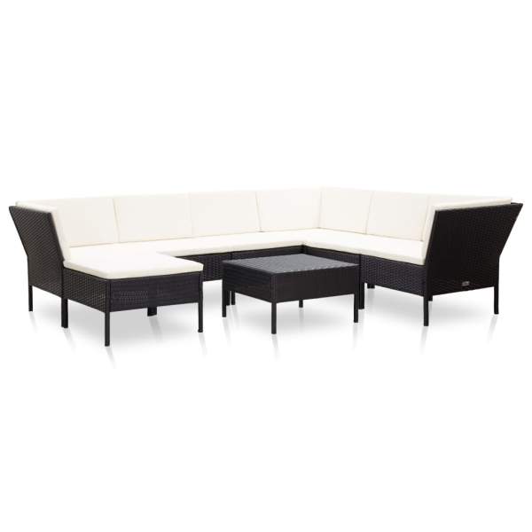  8-tlg. Garten-Lounge-Set mit Auflagen Poly Rattan Schwarz