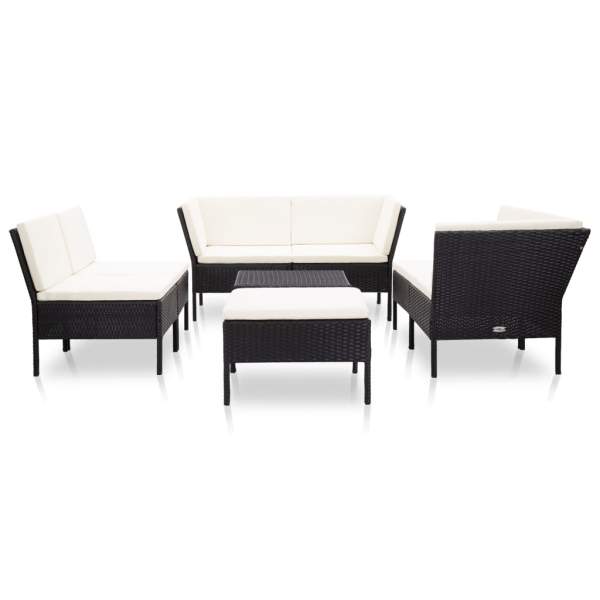  8-tlg. Garten-Lounge-Set mit Auflagen Poly Rattan Schwarz