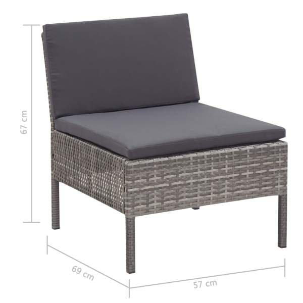  3-tlg. Garten-Lounge-Set mit Auflagen Poly Rattan Grau