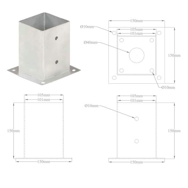 Pfostenanker 4 Stk. Metall 101 mm