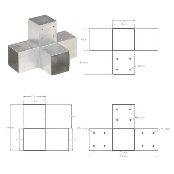  Pfostenverbinder 4 Stk. X-Form Metall 91 x 91 mm