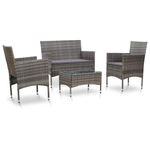  4-tlg. Garten-Lounge-Set mit Auflagen Poly Rattan Grau