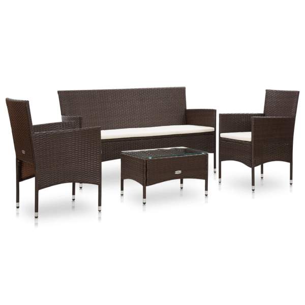  4-tlg. Garten-Lounge-Set mit Auflagen Poly Rattan Braun