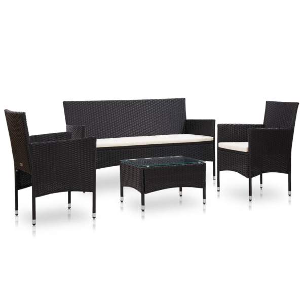  4-tlg. Garten-Lounge-Set mit Auflagen Poly Rattan Schwarz