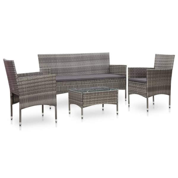  4-tlg. Garten-Lounge-Set mit Auflagen Poly Rattan Grau