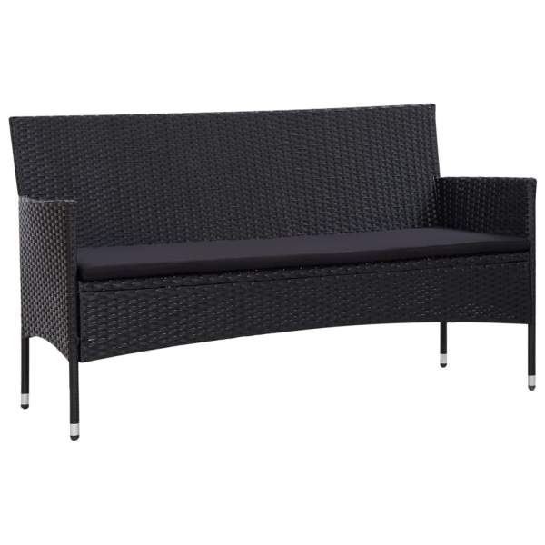  4-tlg. Garten-Lounge-Set mit Auflagen Poly Rattan Schwarz