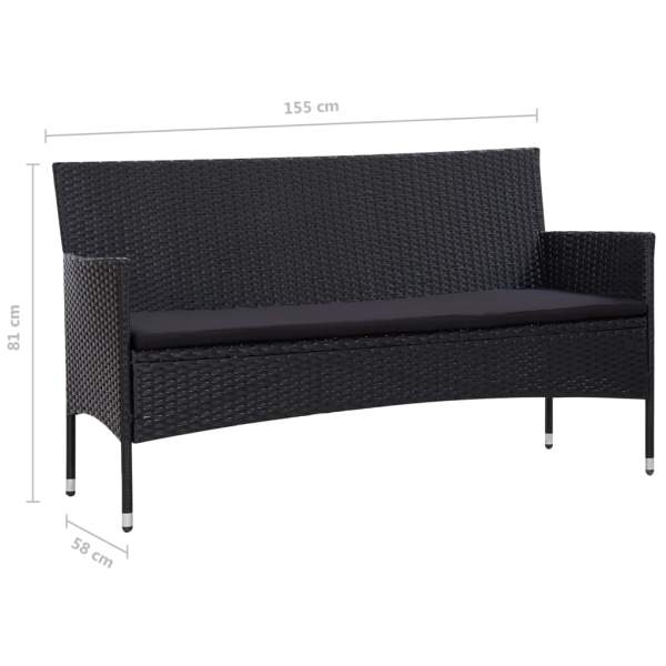  4-tlg. Garten-Lounge-Set mit Auflagen Poly Rattan Schwarz