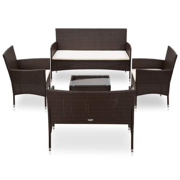  6-tlg. Garten-Lounge-Set mit Auflagen Poly Rattan Braun