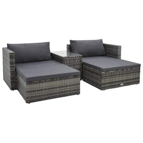  5-tlg. Garten-Lounge-Set mit Auflagen Poly Rattan Grau