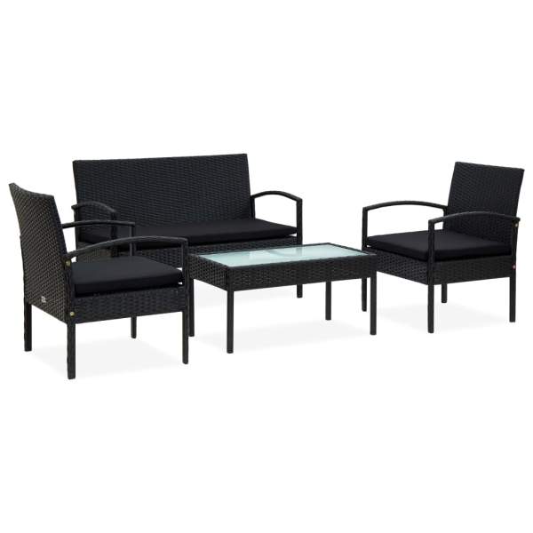 4-tlg. Garten-Lounge-Set mit Auflagen Poly Rattan Schwarz