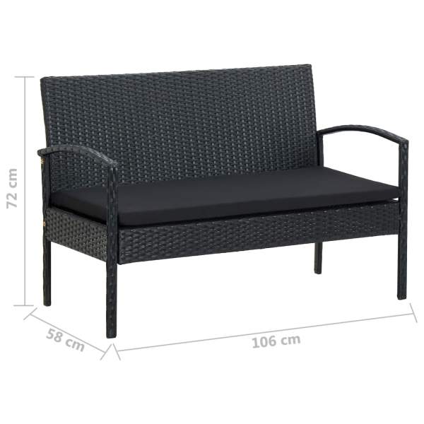  4-tlg. Garten-Lounge-Set mit Auflagen Poly Rattan Schwarz