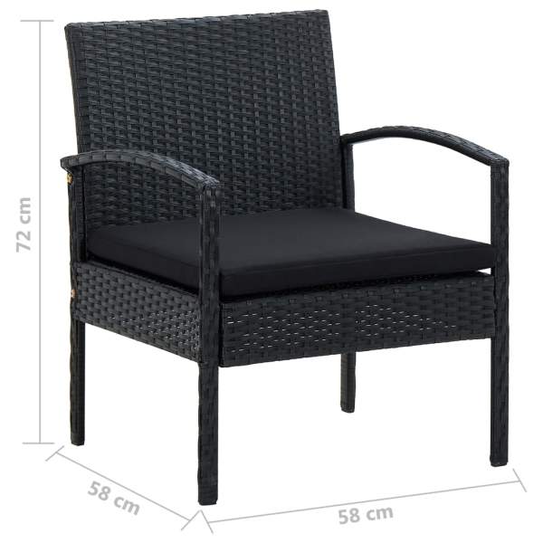  4-tlg. Garten-Lounge-Set mit Auflagen Poly Rattan Schwarz