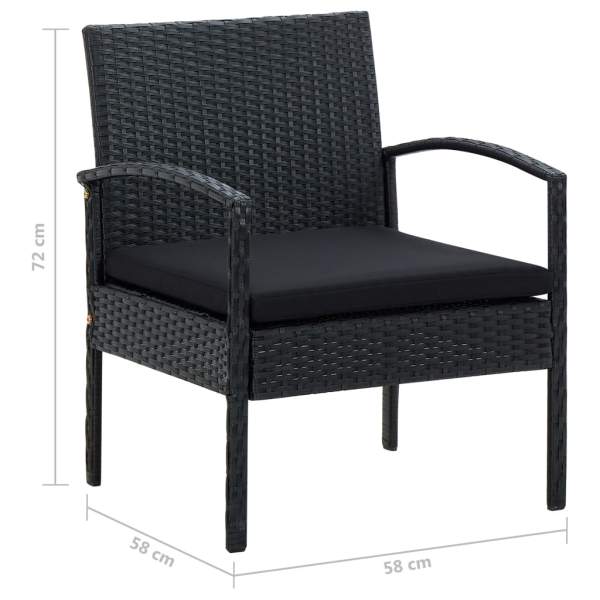  Gartenstuhl mit Kissen Poly Rattan Schwarz