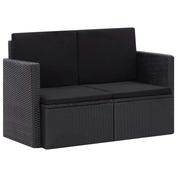  2-Sitzer-Gartensofa mit Auflagen Schwarz Poly Rattan