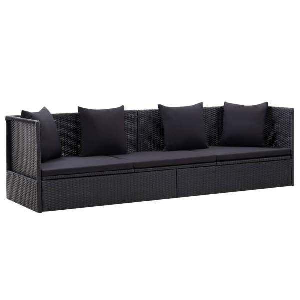 Garten-Sofabett mit Kissen Poly Rattan Schwarz