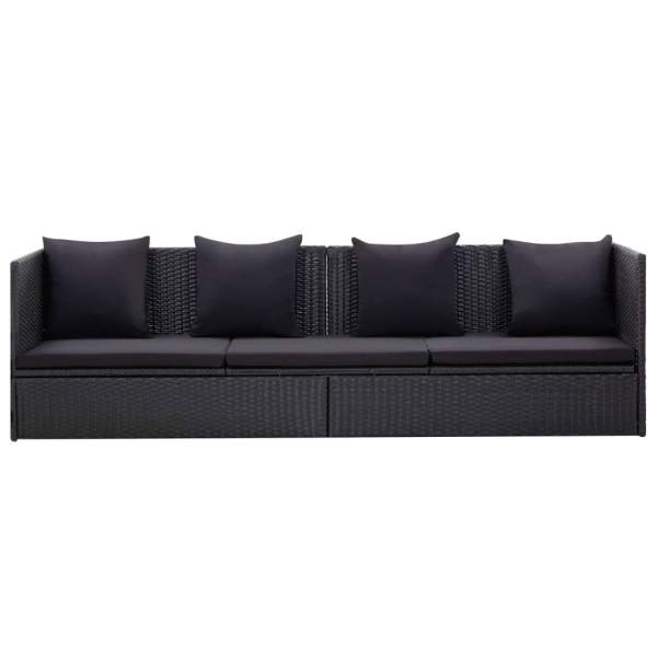  Garten-Sofabett mit Kissen Poly Rattan Schwarz