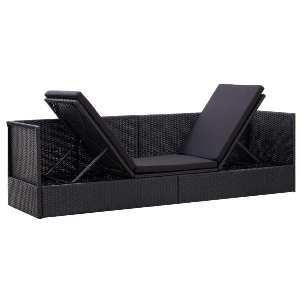  Garten-Sofabett mit Kissen Poly Rattan Schwarz