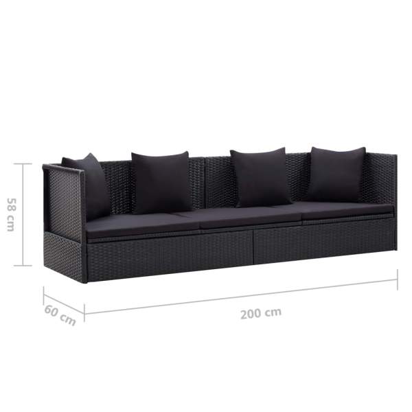  Garten-Sofabett mit Kissen Poly Rattan Schwarz