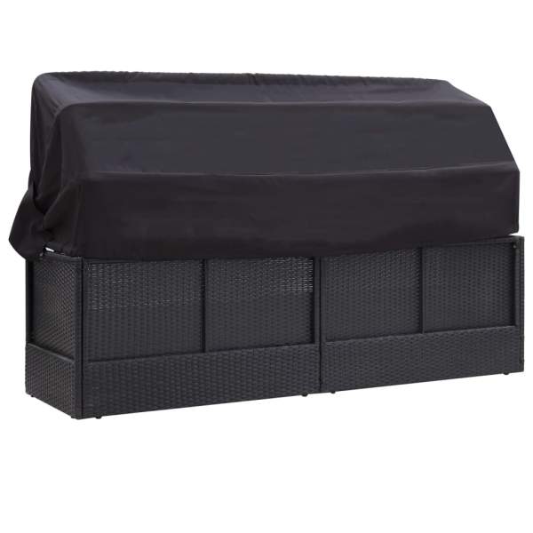  Outdoor-Sofabett mit Dach Poly-Rattan Schwarz