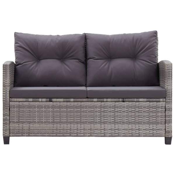  2-Sitzer-Gartensofa mit Kissen Grau 124 cm Poly Rattan