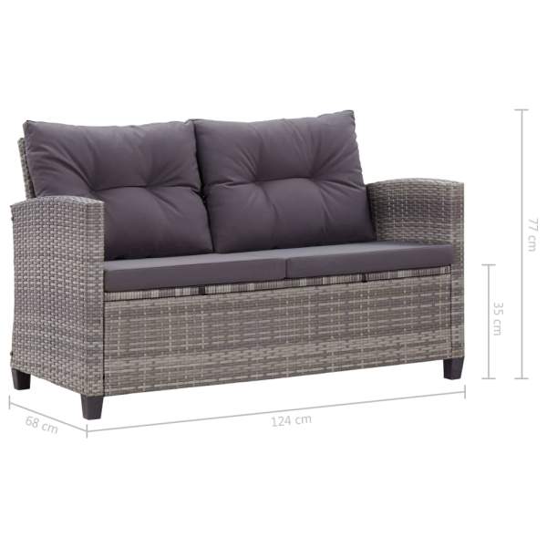  2-Sitzer-Gartensofa mit Kissen Grau 124 cm Poly Rattan