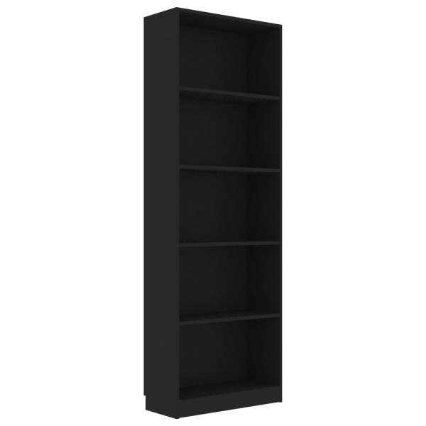  Bücherregal 5 Fächer Schwarz 60x24x175 cm Holzwerkstoff