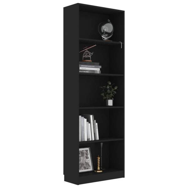  Bücherregal 5 Fächer Schwarz 60x24x175 cm Holzwerkstoff