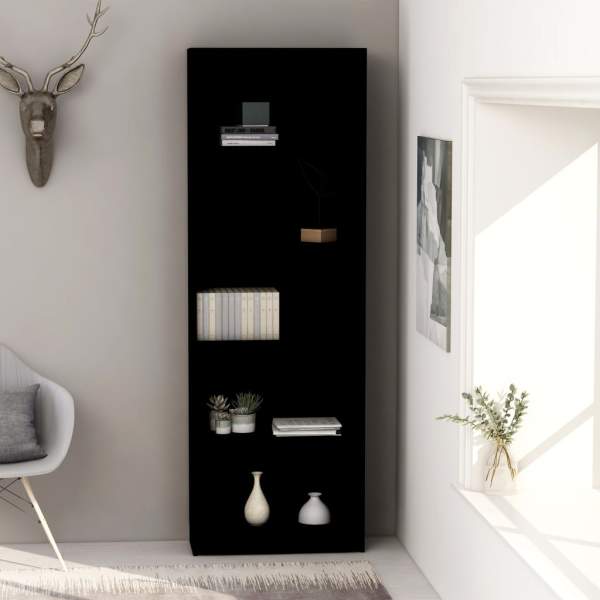  Bücherregal 5 Fächer Schwarz 60x24x175 cm Holzwerkstoff