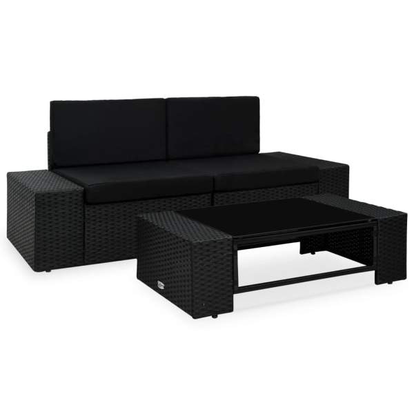 3-tlg. Garten-Lounge-Set Poly Rattan Schwarz