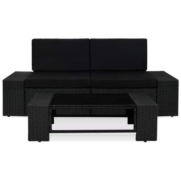 3-tlg. Garten-Lounge-Set Poly Rattan Schwarz