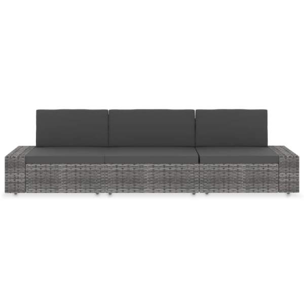  Modulares 3-Sitzer-Sofa Poly Rattan Grau