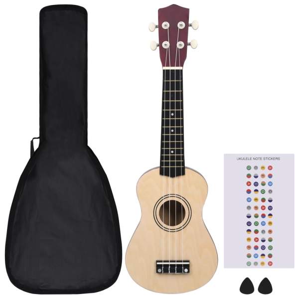  Sopran-Ukulele-Set mit Tasche für Kinder Helles Holz 21"