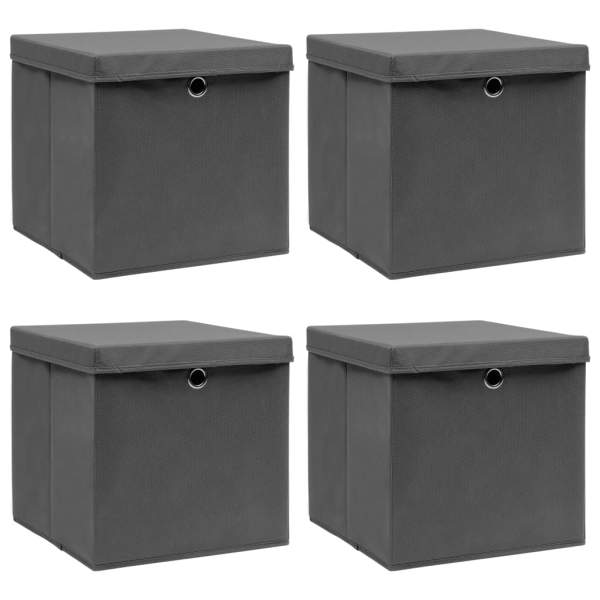  Aufbewahrungsboxen mit Deckeln 4 Stk. Grau 32x32x32 cm Stoff