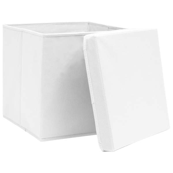  Aufbewahrungsboxen mit Deckeln 10 Stk. Weiß 32x32x32 cm Stoff
