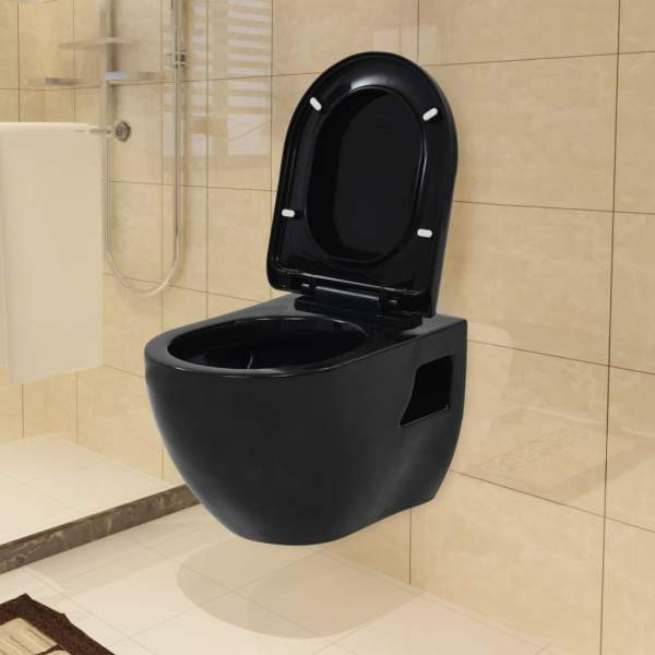 Hänge-Toilette mit Unterputzspülkasten Keramik Schwarz Hänge-Toilette mit Unterputzspülkasten Keramik Schwarz