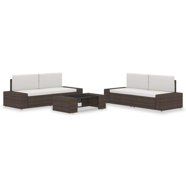  5-tlg. Garten-Lounge-Set Poly Rattan Braun